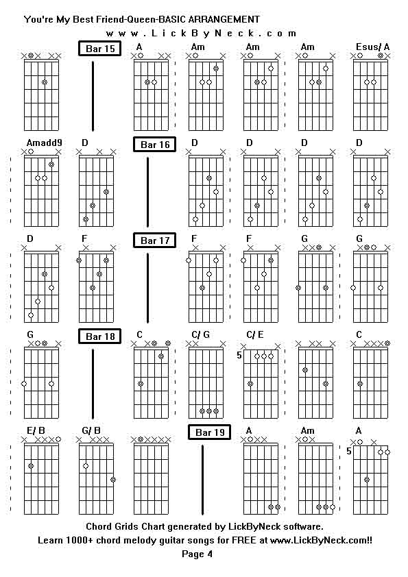 Chord Grids Chart of chord melody fingerstyle guitar song-You're My Best Friend-Queen-BASIC ARRANGEMENT,generated by LickByNeck software.